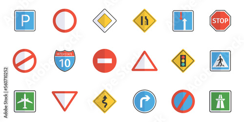 Set of road traffic signs. Caution plate sign collection
