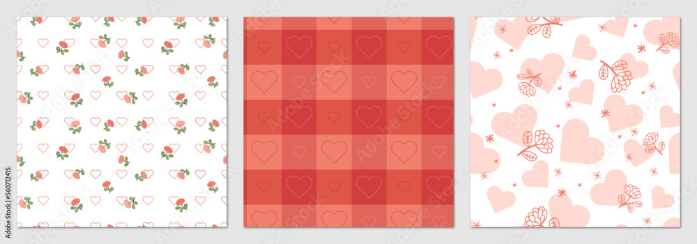 Heart and flower seamless pattern vector set. Heart and flower seamless pattern vector set.