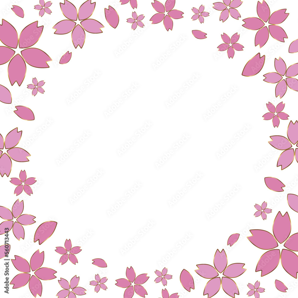 金縁の桜が舞うフレーム　正方形　ピンク