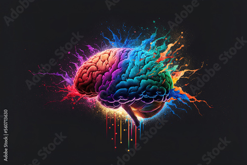 Creativity concept with a brain exploding in colors. Mind blown concept. Generative AI