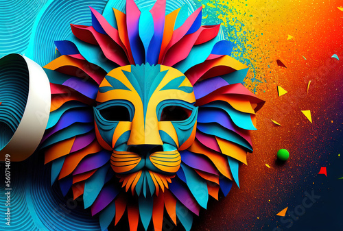 bright carnival mask, accessory for the festival on a colorful juicy background