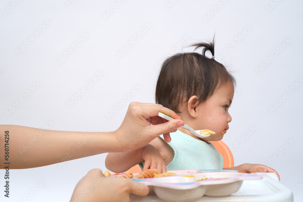 Nutrition healthy eating habits for kids concept. baby do not like to