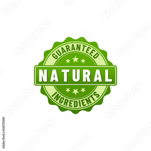 100% natural ingredients or 100% natural ingredients product icon vector. Organic ingredients green label stamp. 100% natural ingredients, organic bio pharmacy and natural skincare cosmetic product
