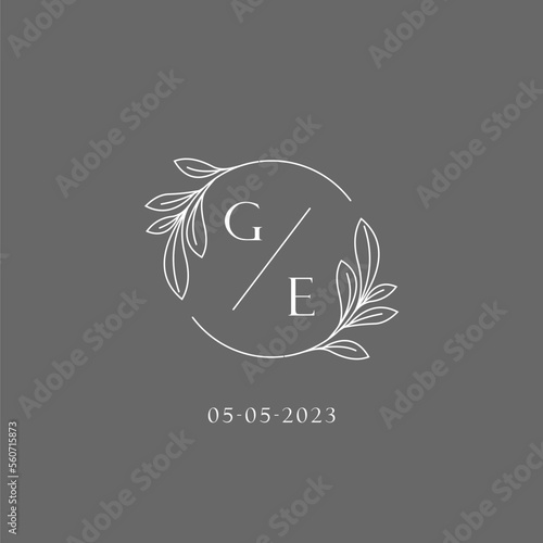 Letter GE wedding monogram logo design creative floral style initial name template