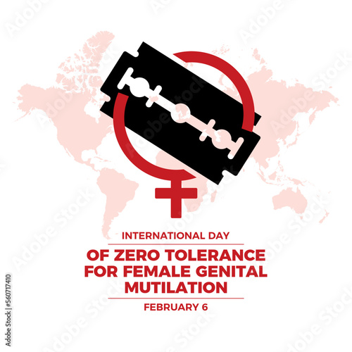 International Day of Zero Tolerance for Female Genital Mutilation vector. Cut female gender symbol and razor blade icon vector. Stop FGM violence against women. February 6. Important day