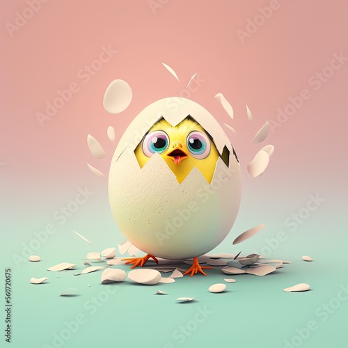 Cute Cartoon Chick in an Ea...