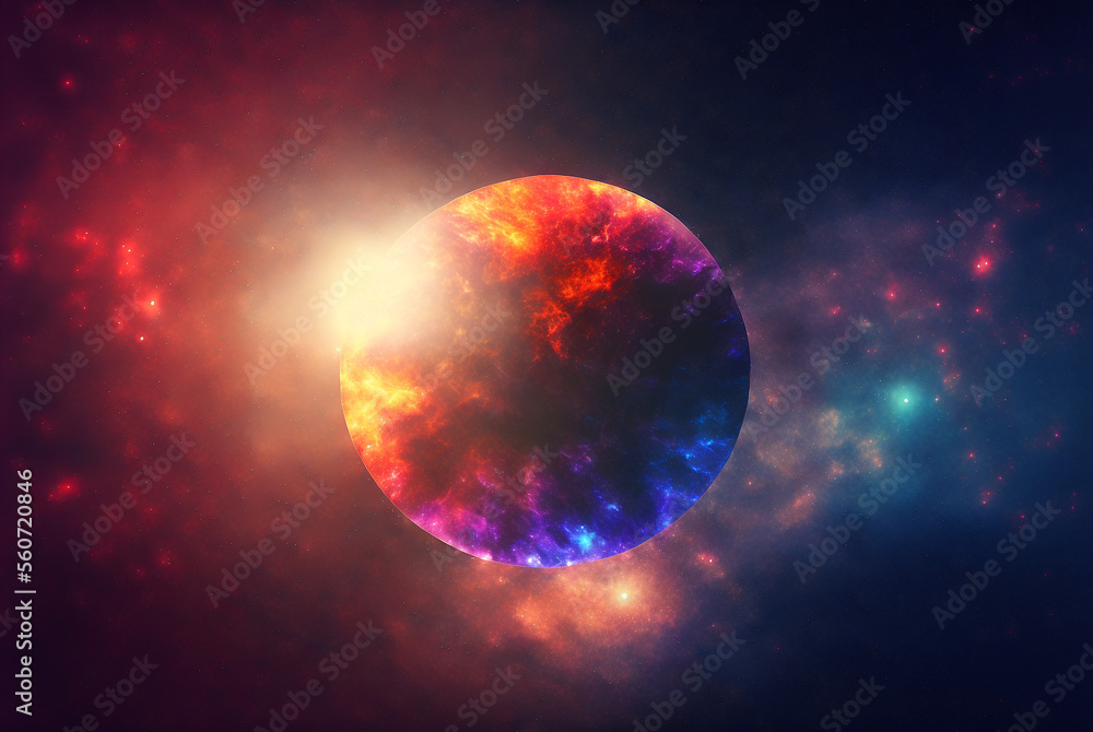 Generative ai illustration of planets and shining stars galaxy in space.