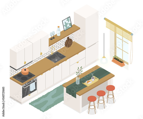 Kitchen furniture - modern vector colorful isometric illustration © Boyko.Pictures