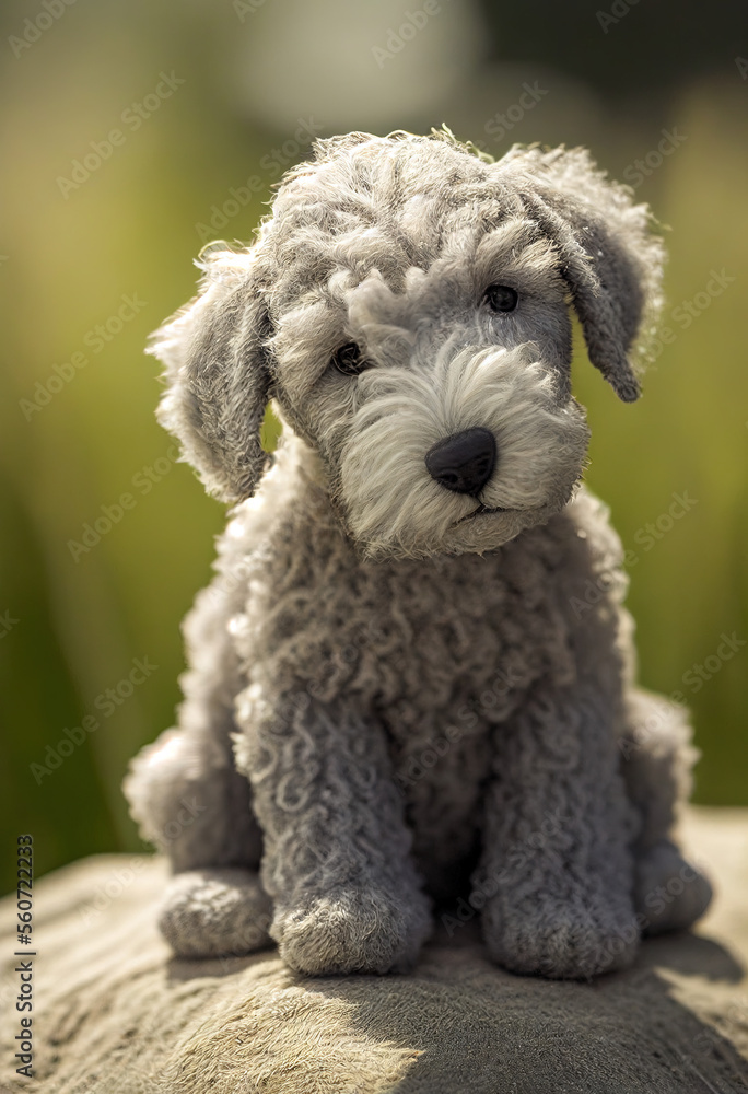 Bedlington Terrier puppy in the grass, cute dogs, generative AI