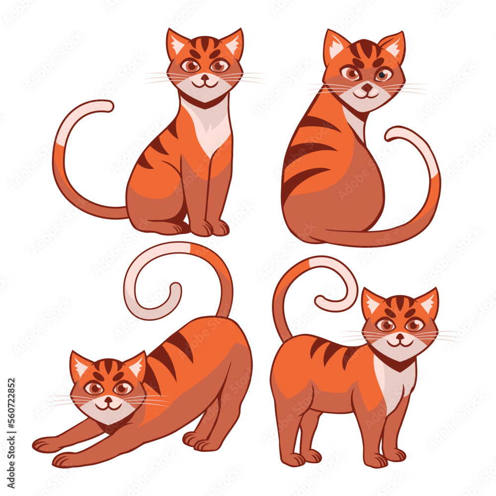 Catoon of Happy Orange Cat Various Pose Stock Vector | Adobe Stock