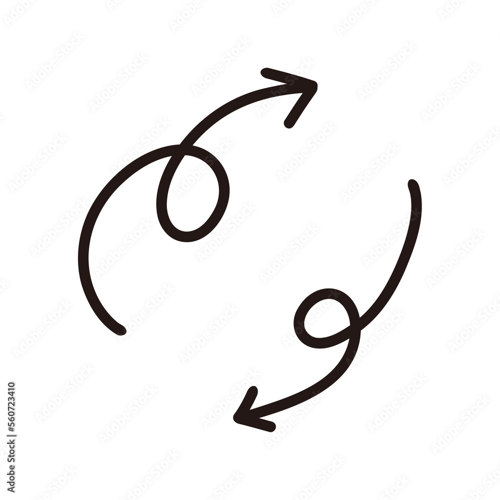 手書きのくるっと矢印2本　黒