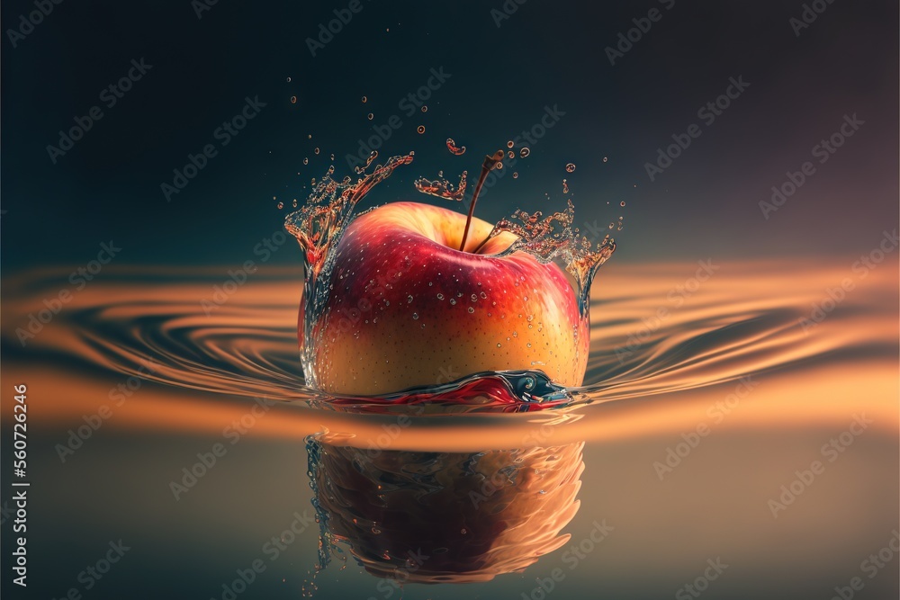an apple is splashing into the water with a splash of water on it's ...