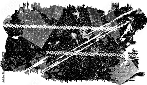 Glitch distorted grunge layer  . Noise destroyed texture . Trendy defect error shapes . Overlay grunge texture . Distressed effect .Vector shapes with a halftone dots screen print texture.