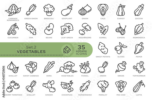 Set of conceptual icons. Vector icons in flat linear style for web sites, applications and other graphic resources. Set from the series - Vegetables. Editable outline icon.	