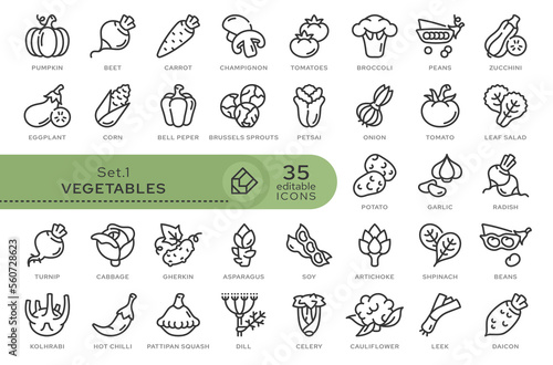 Set of conceptual icons. Vector icons in flat linear style for web sites, applications and other graphic resources. Set from the series - Vegetables. Editable outline icon.	