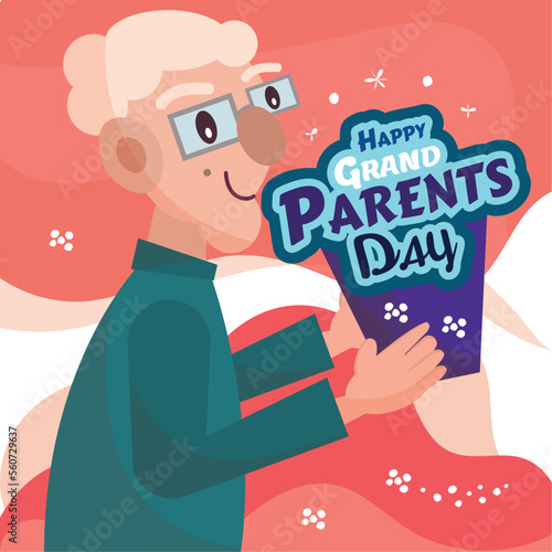 Colored grandparents day poster with happy grandpa character Vector