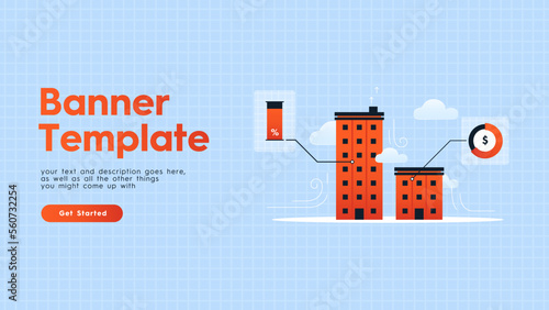 Vector infographics with multi-storey buildings and diagrams. Banner template. Profitable investment in the project. Residential apartments. Mortgage. Construction of apartment buildings.