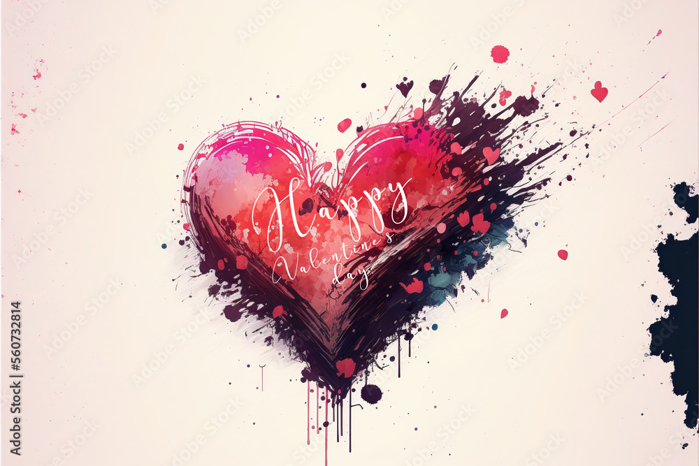Valentine's Day watercolor wallpaper with Heart and couple in love with text Ai Generated art Valentine's Day watercolor wallpaper with Heart and couple in love with text Ai Generated art