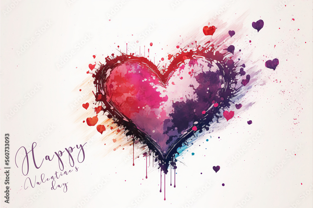 Valentine's Day watercolor wallpaper with Heart and couple in love with text Ai Generated art Valentine's Day watercolor wallpaper with Heart and couple in love with text Ai Generated art