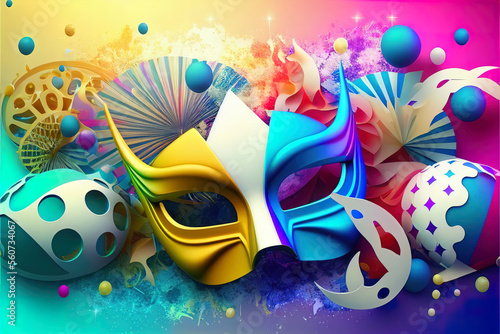 bright multicolored carnival mask, festival and entertainment concept, space for text