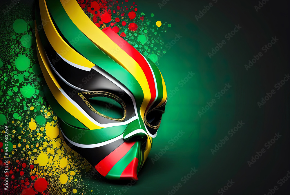bright carnival mask in the colors of the brazilian flag, the concept of the festival and entertainment bright carnival mask in the colors of the brazilian flag, the concept of the festival and entertainment