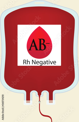 Realistic blood bag isolated with red plasma for blood transfusion, Blood type AB-
