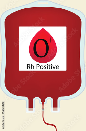 Realistic blood bag isolated with red plasma for blood transfusion, Blood type O+