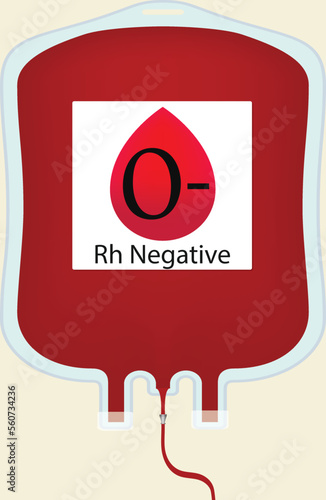 Realistic blood bag isolated with red plasma for blood transfusion, Blood type O-