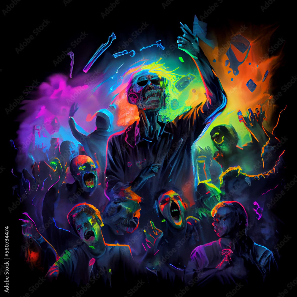 Abstract zombie concert in night club. Generative AI. Abstract zombie concert in night club. Generative AI.