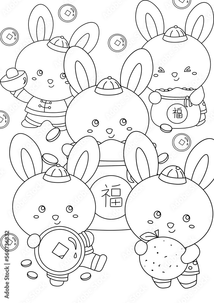 Happy Chinese New Year Rabbit Coloring for Kids and Adult