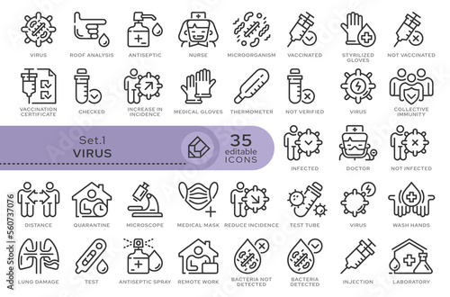 Set of conceptual icons. Vector icons in flat linear style for web sites, applications and other graphic resources. Set from the series - Virus. Editable outline icon.	
