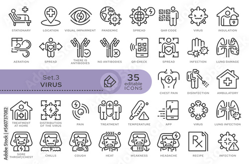 Set of conceptual icons. Vector icons in flat linear style for web sites, applications and other graphic resources. Set from the series - Virus. Editable outline icon. 