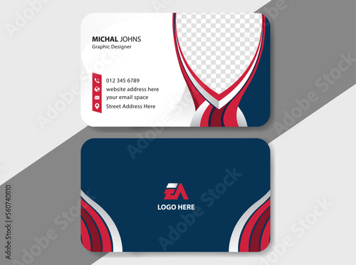 Sports style business card design. Creative business card with red and blue colour. Modern and luxury business card design for gaming, sports club. Abstract shape business card vector illustration.