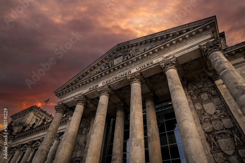 Sticker Berlin Reichstag home of Germany's lower parliament under moody sky