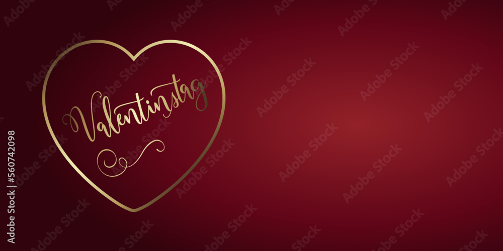 Karte oder Banner, um einen fröhlichen Valentinstag in Gold in einem goldfarbenen Herzen auf einem burgunderfarbenen Hintergrund mit Farbverlauf zu wünschen
