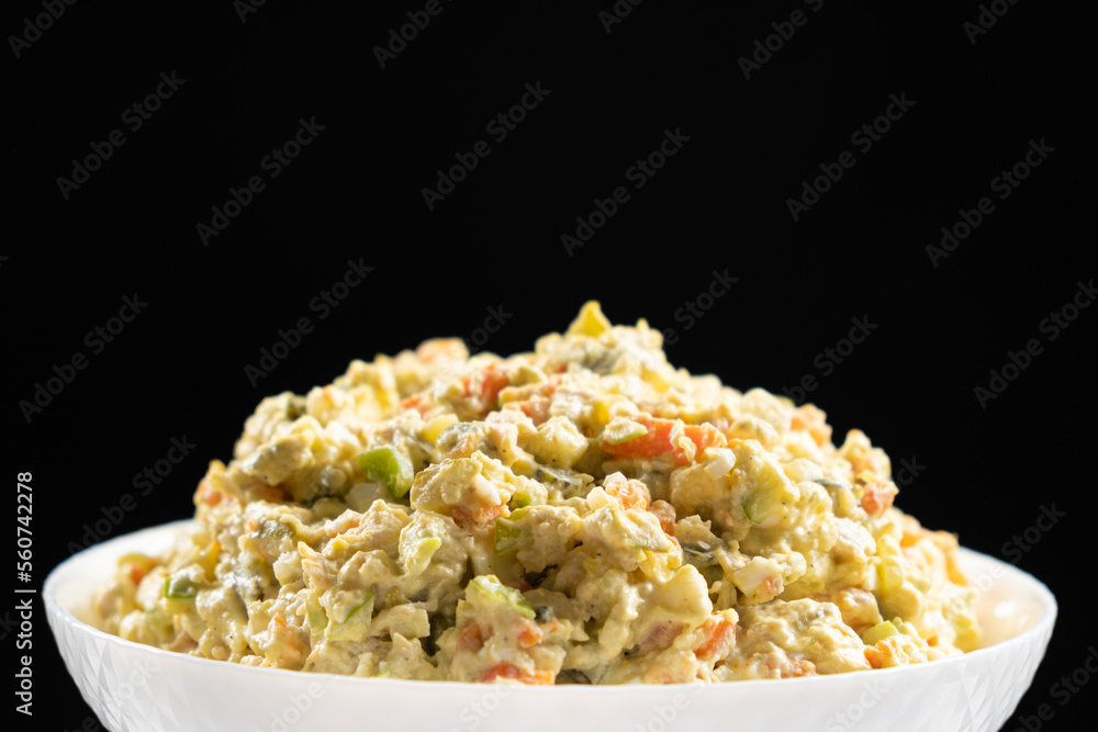 Olivier russian salad a classic recipe with mayonnaise, an incredible