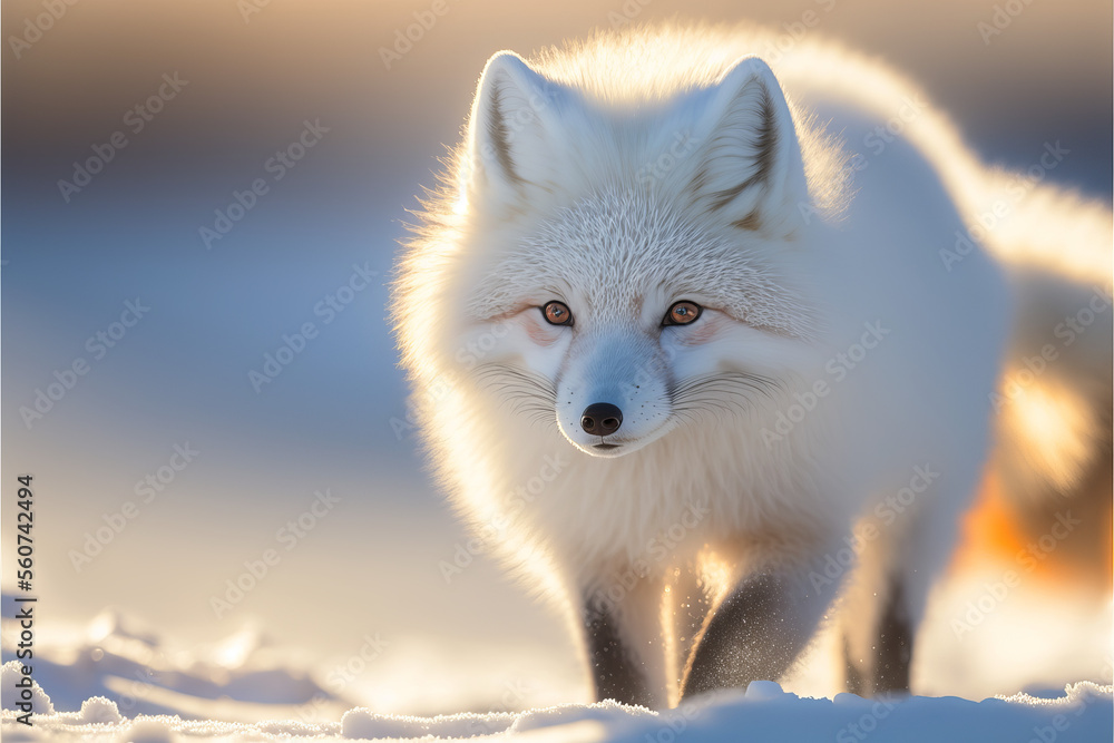 White Fox in snow. This image is generated by AI.