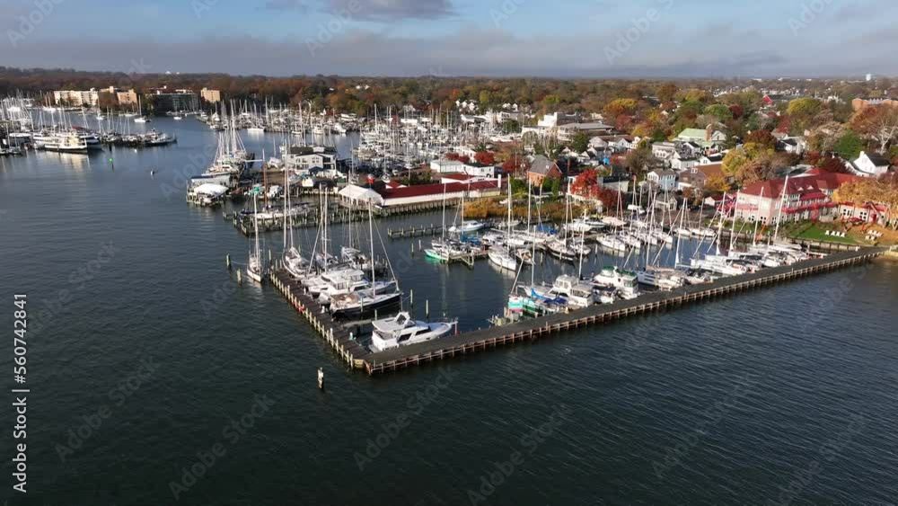Luxury yachts in harbor at autumn golden hour. Aerial view. Luxury yachts in harbor at autumn golden hour. Aerial view.