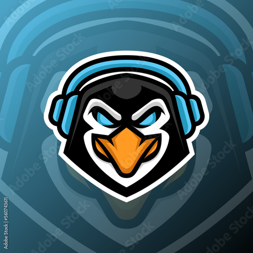 vector graphics illustration of a penguin gaming in esport logo style. perfect for game team or product logo