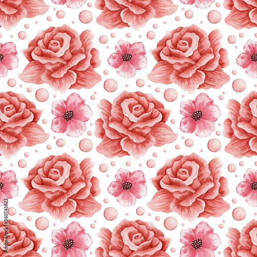 Wallpaper Mural Watercolor seamless pattern of red rose flowers on a white background. Torontodigital.ca