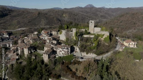 Carsoli, Italy with drone video moving forward close up. photo