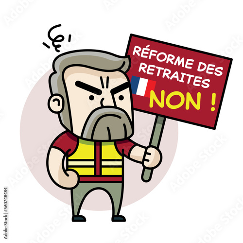 Réforme des retraites. Retraite à 64 ans. Pension minimum. Gilets jaunes en grève. France 