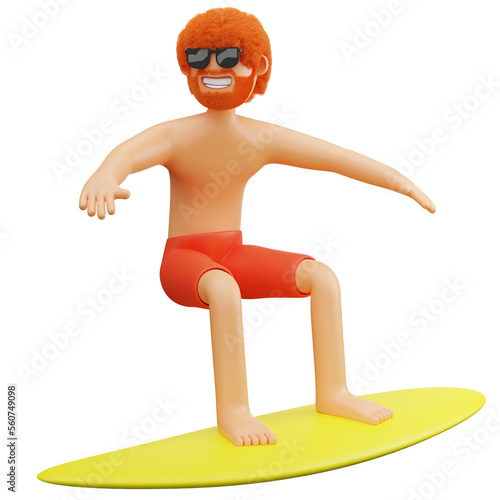 man playing surfing 3d rendering illustration character