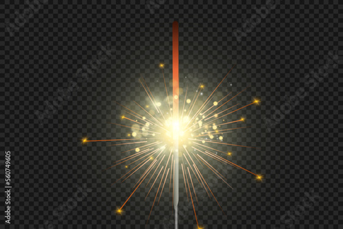 	
Magical light. Sparkler. Candle sparkling on the background. Realistic vector light effect. Winter, seasonal christmas decoration illustration.
