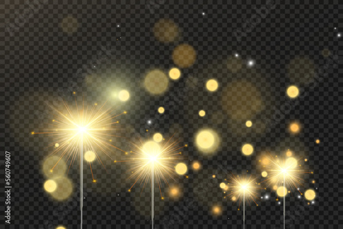 	
Magical light. Sparkler. Candle sparkling on the background. Realistic vector light effect. Winter, seasonal christmas decoration illustration.
