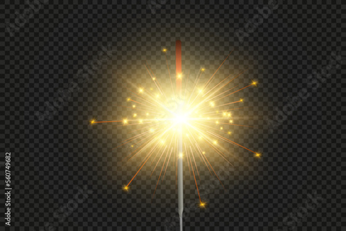 	
Magical light. Sparkler. Candle sparkling on the background. Realistic vector light effect. Winter, seasonal christmas decoration illustration.
