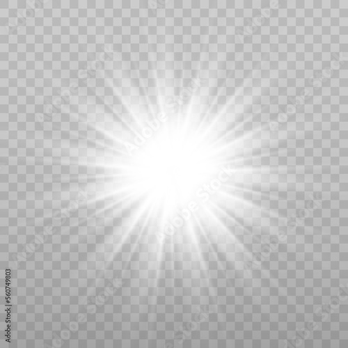 Vector glowing light effect. Shine  glare  flare  flash illustration. White png star on transparent stock illustration 
