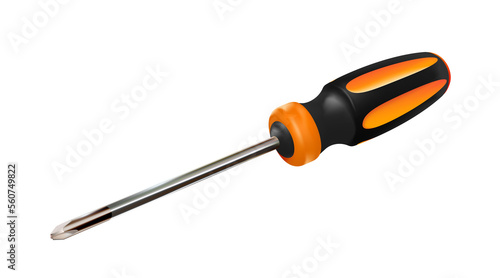 Orange professional realistic screwdriver with a plastic handle. isometric 3d construction tool isolated. Cruciform for repair and construction. Png photo