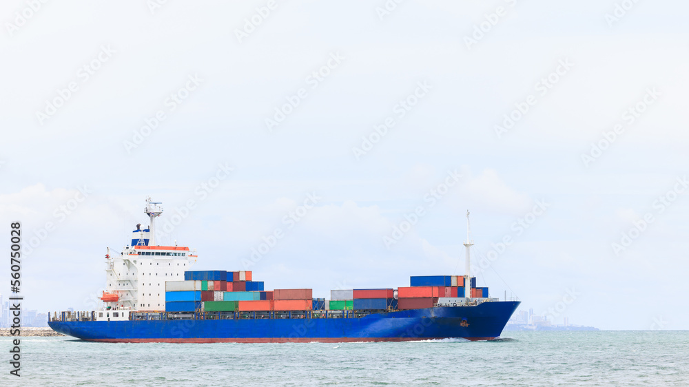 Fototapeta premium container ship transporting cargo logistics import export goods international around the world including Asia Pacific and Europe, global business concept,