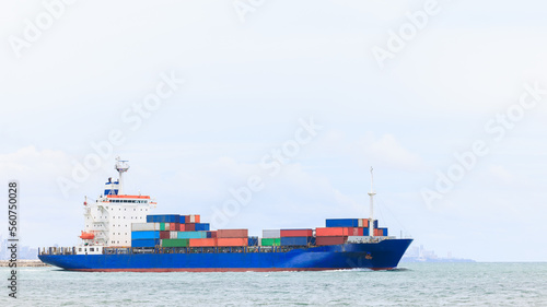 container ship transporting cargo logistics import export goods international around the world including Asia Pacific and Europe, global business concept,